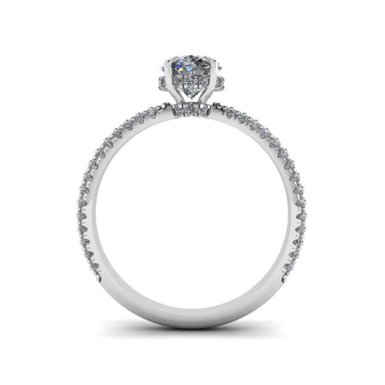 Bague en diamant ovale avec anneau pavé de diamants à trois rangs,  Agrandir l'image 2