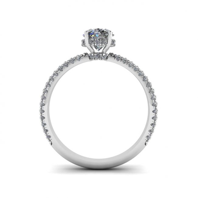 Bague en diamant ovale avec anneau pavé de diamants à trois rangs - Photo 1