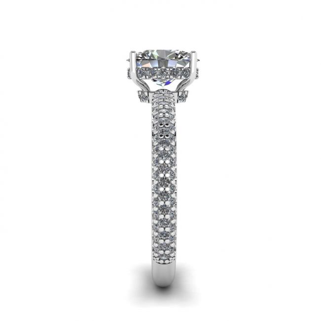 Bague en diamant ovale avec anneau pavé de diamants à trois rangs - Photo 2