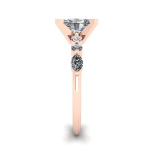 Bague Diamant Ovale Marquise Latéral et Pierres Rondes Or Rose - Photo 2