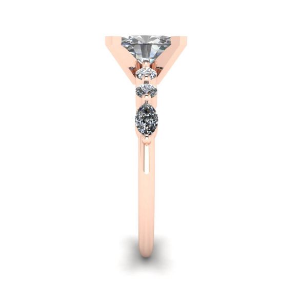 Bague Diamant Ovale Marquise Latéral et Pierres Rondes Or Rose,  Agrandir l'image 3