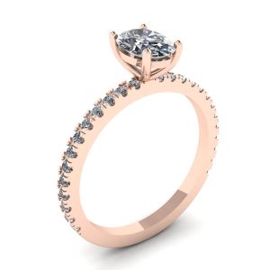 Bague en diamant ovale avec pavé en or rose - Photo 3