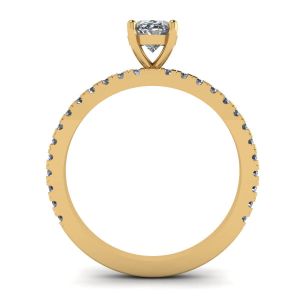 Bague diamant ovale avec pavé en or jaune - Photo 1