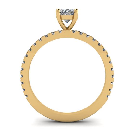Bague diamant ovale avec pavé en or jaune, More Image 0