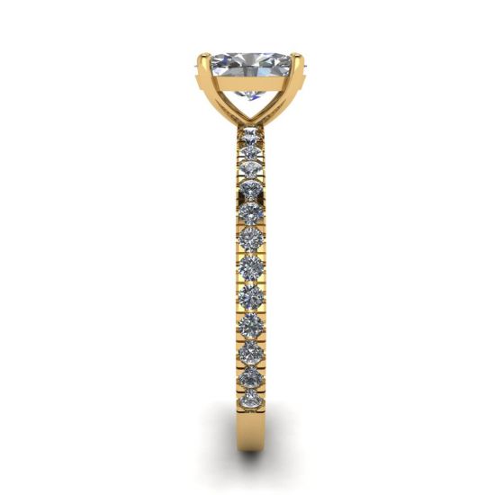 Bague diamant ovale avec pavé en or jaune, More Image 1