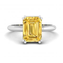 Bague Saphir Jaune Taille Émeraude 2 carats Or Blanc Bague Saphir Jaune Taille Émeraude 2 carats Or Blanc
