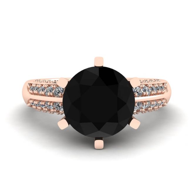 Bague Diamant Noir 6 Griffes avec Pavé Bicolore Or Rose