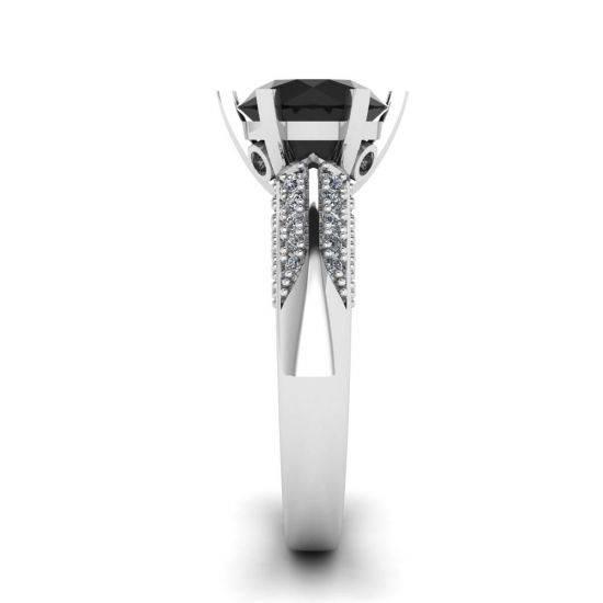 Bague Diamant Noir 6 Griffes avec Pavé Bicolore Or Blanc,  Agrandir l'image 3