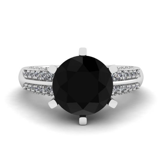 Bague Diamant Noir 6 Griffes avec Pavé Bicolore Or Blanc, Image 1