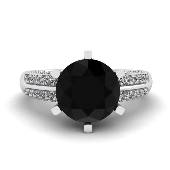 Bague Diamant Noir 6 Griffes avec Pavé Bicolore Or Blanc