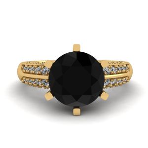 Bague Diamant Noir 6 Griffes avec Pavé Bicolore Or Jaune