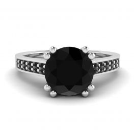 Bague Or Blanc 18 Diamants Noirs Ronds Pavés Noirs