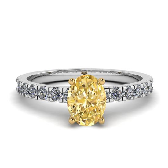 Bague ovale en diamant jaune avec pavé latéral, Image 1