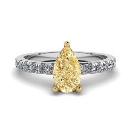 Bague diamant jaune poire 0,5 ct avec pavé latéral