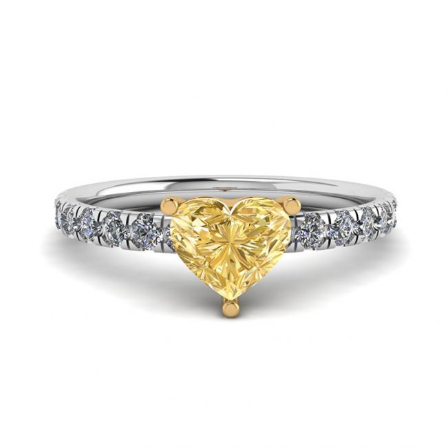 Bague coeur jaune diamant 0,5 ct avec pavé latéral