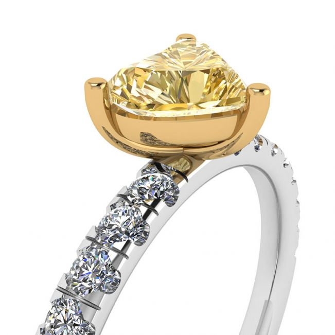 Bague coeur jaune diamant 0,5 ct avec pavé latéral - Photo 1