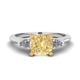 Bague Diamant Jaune Coussin Poires Blanches Latérales