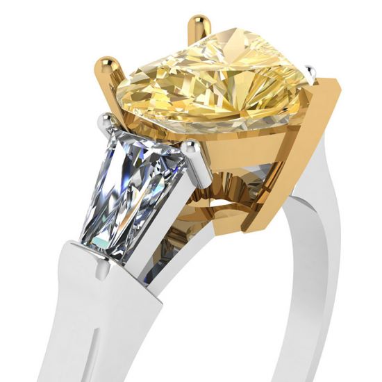 Bague Diamant Jaune Coeur 1 carat avec Baguettes Blanches, More Image 0