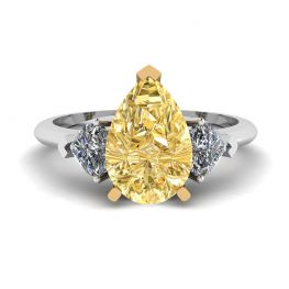 Bague Diamant Poire Jaune 1 carat avec 2 Coeurs