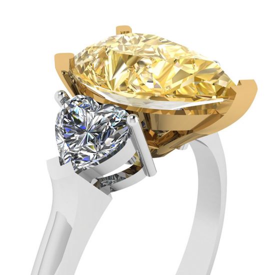 Bague Diamant Poire Jaune 1 carat avec 2 Coeurs, More Image 0