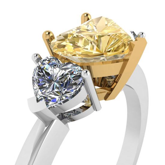Bague 1 carat Diamant Coeur Jaune avec 2 Coeurs Latéraux, More Image 0