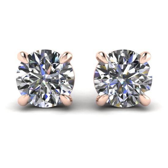 Boucles d'oreilles diamant rond parfait or rose, Image 1
