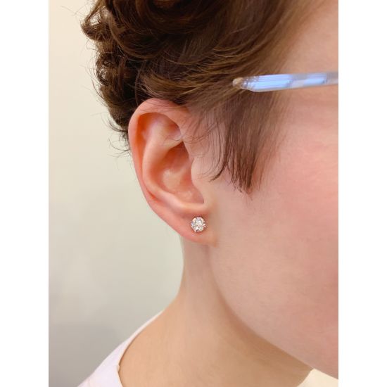 Boucles d'oreilles diamant rond parfait or blanc,  Agrandir l'image 4