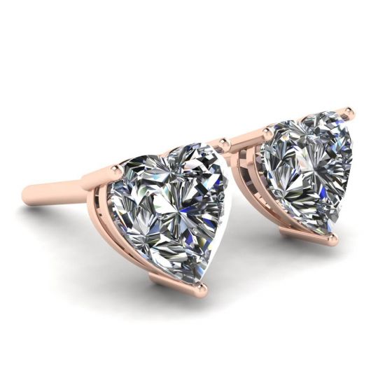 Boucles d'Oreilles Clous Diamant Forme Coeur Or Rose,  Agrandir l'image 3