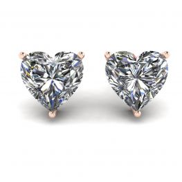 Boucles d'Oreilles Clous Diamant Forme Coeur Or Rose