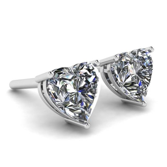 Boucles d'Oreilles Clous Diamant Coeur Or Blanc,  Agrandir l'image 3