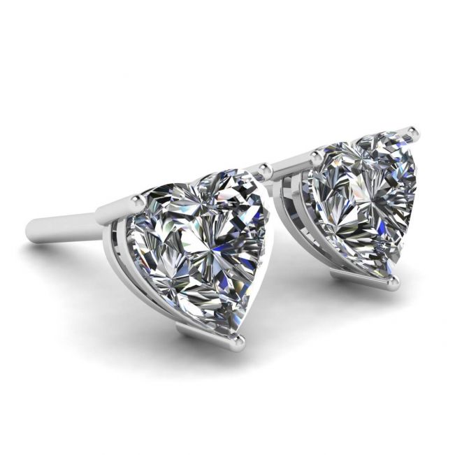 Boucles d'Oreilles Clous Diamant Coeur Or Blanc - Photo 2