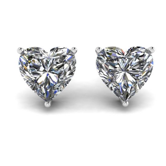 Boucles d'Oreilles Clous Diamant Coeur Or Blanc, Agrandir l'image 1