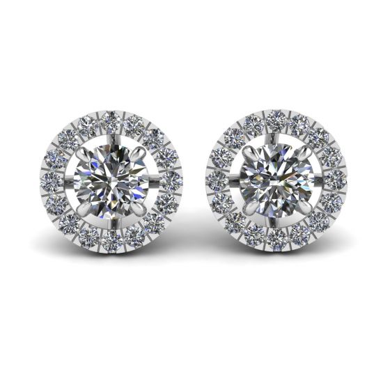 Puces d'oreilles halo de diamants ronds en or blanc 18 carats, Image 1
