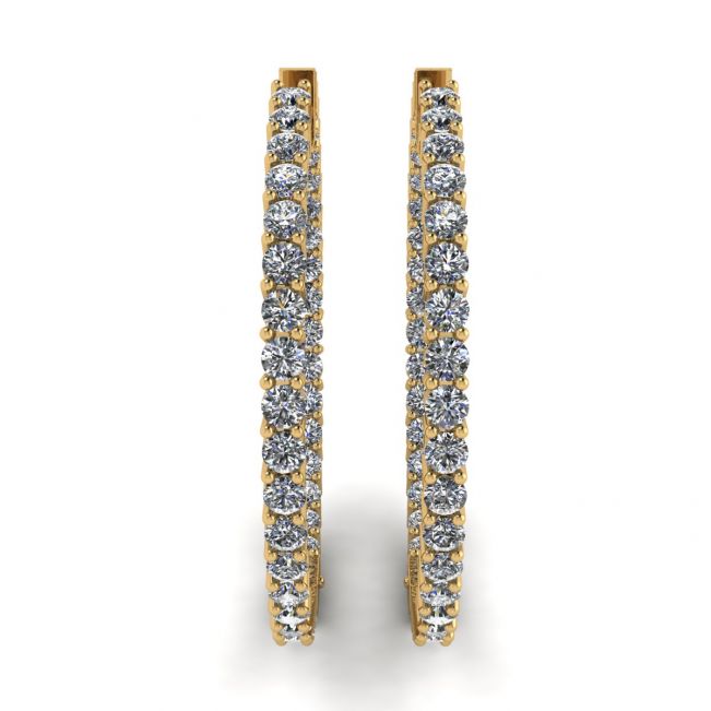 Boucles d'Oreilles Créoles Fines Diamants Or Jaune - Photo 2