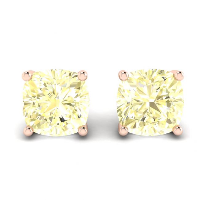 Puces d'oreilles diamant jaune coussin en or rose 18 carats