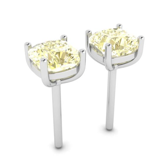 Puces d'oreilles diamant jaune coussin en or blanc 18 carats,  Agrandir l'image 3