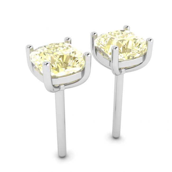 Puces d'oreilles diamant jaune coussin en or blanc 18 carats - Photo 2