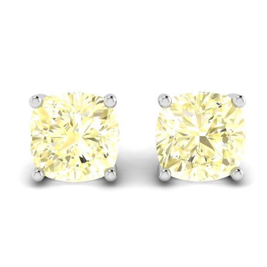 Puces d'oreilles diamant jaune coussin en or blanc 18 carats, Agrandir l'image 1