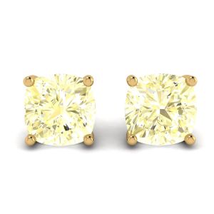 Boucles d'oreilles clous diamant jaune coussin en or jaune 18 carats