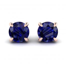 Boucles d'Oreilles Classiques Saphir Bleu Or Rose