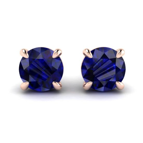 Boucles d'Oreilles Classiques Saphir Bleu Or Rose, Image 1