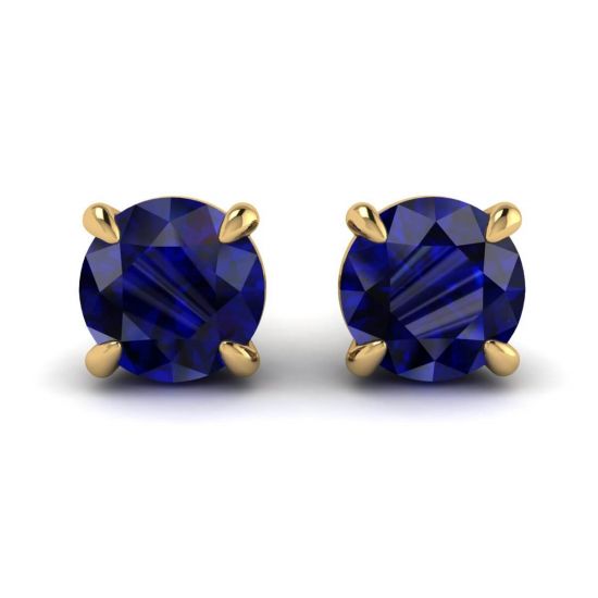 Boucles d'Oreilles Tige Saphir Bleu Classique Or Jaune, Image 1