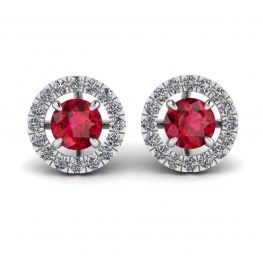 Puces d'oreilles rubis avec veste halo de diamants amovible
