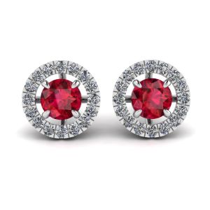 Puces d'oreilles rubis avec veste halo de diamants amovible