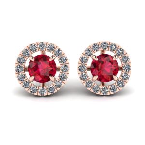Boucles d'Oreilles Rubis avec Halo de Diamants Amovible Or Rose
