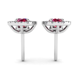 Puces d'oreilles rubis avec veste halo de diamants amovible - Photo 1
