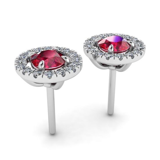 Puces d'oreilles rubis avec veste halo de diamants amovible, More Image 1