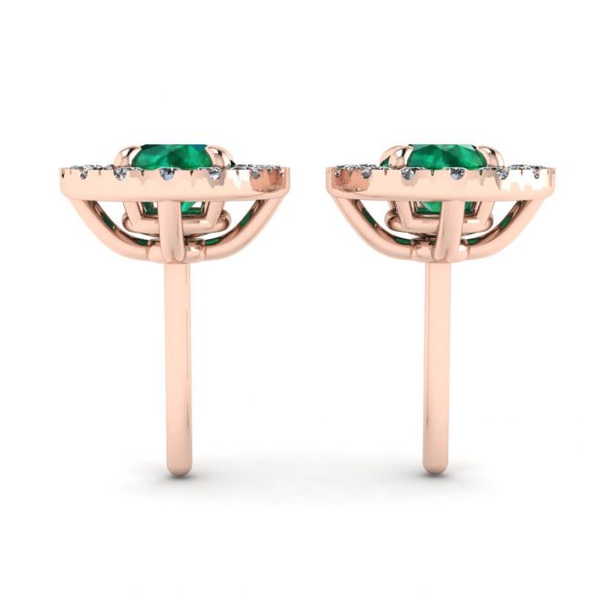 Boucles d'Oreilles Emeraude avec Halo de Diamants Amovible Or Rose - Photo 1