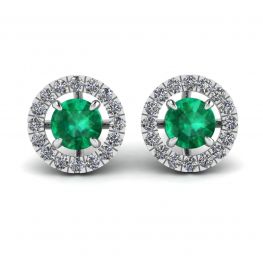Boucles d'oreilles clous émeraude avec veste halo de diamants amovible