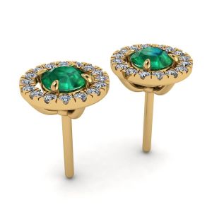 Boucles d'Oreilles Emeraude avec Halo de Diamants Amovible Or Jaune - Photo 2
